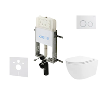 kielle Genesis New - Set předstěnové instalace, klozetu Oudee, Vortex Rimless+, sedátka softclose a tlačítka Gemini New II, lesk