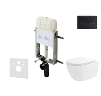 kielle Genesis New - Set předstěnové instalace, klozetu Oudee, Vortex Rimless+, sedátka softclose a tlačítka Gemini New II, matn