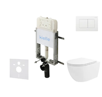 kielle Genesis New - Set předstěnové instalace, klozetu Oudee, Vortex Rimless+, sedátka softclose a tlačítka Gemini New III, les