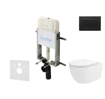 kielle Genesis New - Set předstěnové instalace, klozetu Oudee, Vortex Rimless+, sedátka softclose a tlačítka Gemini New III, mat
