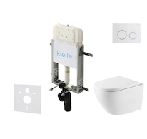 kielle Genesis New - Set předstěnové instalace, klozetu Oudee, Vortex Rimless+, sedátka softclose a tlačítka Gemini New II, lesk