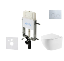 kielle Genesis New - Set předstěnové instalace, klozetu Oudee, Vortex Rimless+, sedátka softclose a tlačítka Gemini New II, lesk