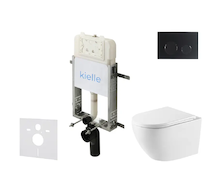 kielle Genesis New - Set předstěnové instalace, klozetu Oudee, Vortex Rimless+, sedátka softclose a tlačítka Gemini New II, matn