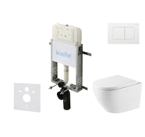 kielle Genesis New - Set předstěnové instalace, klozetu Oudee, Vortex Rimless+, sedátka softclose a tlačítka Gemini New III, les