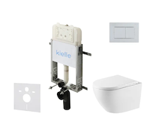 kielle Genesis New - Set předstěnové instalace, klozetu Oudee, Vortex Rimless+, sedátka softclose a tlačítka Gemini New III, les