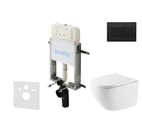 kielle Genesis New - Set předstěnové instalace, klozetu Oudee, Vortex Rimless+, sedátka softclose a tlačítka Gemini New III, mat