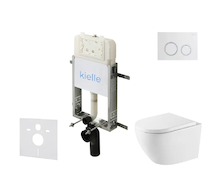 kielle Genesis New - Set předstěnové instalace, klozetu Oudee, Vortex Rimless+, sedátka softclose a tlačítka Gemini New II, lesk
