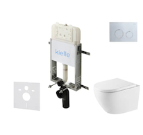 kielle Genesis New - Set předstěnové instalace, klozetu Oudee, Vortex Rimless+, sedátka softclose a tlačítka Gemini New II, lesk