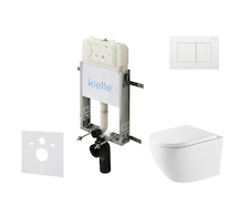 kielle Genesis New - Set předstěnové instalace, klozetu Oudee, Vortex Rimless+, sedátka softclose a tlačítka Gemini New III, les