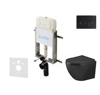 kielle Genesis New - Set předstěnové instalace, klozetu Oudee, Vortex Rimless+, sedátka softclose a tlačítka Gemini New II, matn