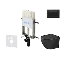 kielle Genesis New - Set předstěnové instalace, klozetu Oudee, Vortex Rimless+, sedátka softclose a tlačítka Gemini New III, mat