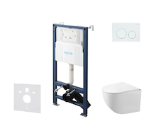 kielle Genesis New - Set předstěnové instalace, kompaktního klozetu Gaia, Rimless, sedátka softclose a tlačítka Gemini New I, le