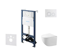 kielle Genesis New - Set předstěnové instalace, kompaktního klozetu Gaia, Rimless, sedátka softclose a tlačítka Gemini New II, l