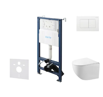 kielle Genesis New - Set předstěnové instalace, kompaktního klozetu Gaia, Rimless, sedátka softclose a tlačítka Gemini New III, 