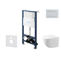 kielle Genesis New - Set předstěnové instalace, kompaktního klozetu Gaia, Rimless, sedátka softclose a tlačítka Gemini New III, 