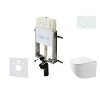 kielle Genesis New - Set předstěnové instalace, kompaktního klozetu Gaia, Rimless, sedátka softclose a tlačítka Gemini New I, le