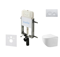 kielle Genesis New - Set předstěnové instalace, kompaktního klozetu Gaia, Rimless, sedátka softclose a tlačítka Gemini New I, le