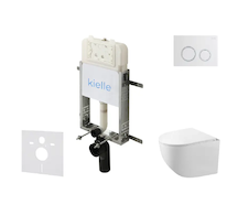 kielle Genesis New - Set předstěnové instalace, kompaktního klozetu Gaia, Rimless, sedátka softclose a tlačítka Gemini New II, l