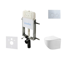 kielle Genesis New - Set předstěnové instalace, kompaktního klozetu Gaia, Rimless, sedátka softclose a tlačítka Gemini New II, l