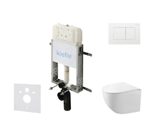 kielle Genesis New - Set předstěnové instalace, kompaktního klozetu Gaia, Rimless, sedátka softclose a tlačítka Gemini New III, 