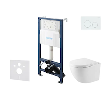 kielle Genesis New - Set předstěnové instalace, kompaktního klozetu Oudee, Vortex Rimless+, sedátka softclose a tlačítka Gemini 