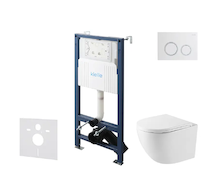 kielle Genesis New - Set předstěnové instalace, kompaktního klozetu Oudee, Vortex Rimless+, sedátka softclose a tlačítka Gemini 