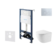 kielle Genesis New - Set předstěnové instalace, kompaktního klozetu Oudee, Vortex Rimless+, sedátka softclose a tlačítka Gemini 
