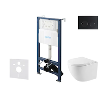 kielle Genesis New - Set předstěnové instalace, kompaktního klozetu Oudee, Vortex Rimless+, sedátka softclose a tlačítka Gemini 