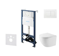 kielle Genesis New - Set předstěnové instalace, kompaktního klozetu Oudee, Vortex Rimless+, sedátka softclose a tlačítka Gemini 
