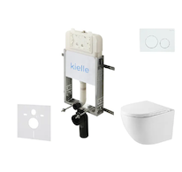 kielle Genesis New - Set předstěnové instalace, kompaktního klozetu Oudee, Vortex Rimless+, sedátka softclose a tlačítka Gemini 