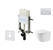 kielle Genesis New - Set předstěnové instalace, kompaktního klozetu Oudee, Vortex Rimless+, sedátka softclose a tlačítka Gemini 