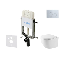 kielle Genesis New - Set předstěnové instalace, kompaktního klozetu Oudee, Vortex Rimless+, sedátka softclose a tlačítka Gemini 