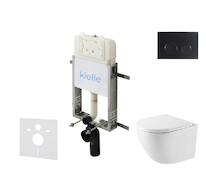 kielle Genesis New - Set předstěnové instalace, kompaktního klozetu Oudee, Vortex Rimless+, sedátka softclose a tlačítka Gemini 