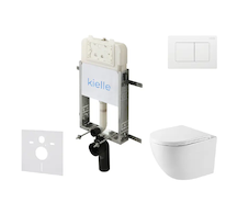 kielle Genesis New - Set předstěnové instalace, kompaktního klozetu Oudee, Vortex Rimless+, sedátka softclose a tlačítka Gemini 