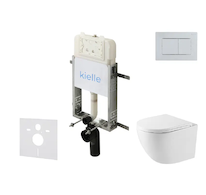 kielle Genesis New - Set předstěnové instalace, kompaktního klozetu Oudee, Vortex Rimless+, sedátka softclose a tlačítka Gemini 