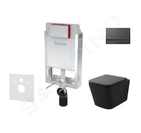 kielle Genesis - Set předstěnové instalace, klozetu Arkas I, sedátka softclose a tlačítka Gemini I, lesklá černá 30505SZ10