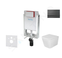 kielle Genesis - Set předstěnové instalace, klozetu Arkas I, sedátka softclose a tlačítka Gemini I, lesklá černá 30505SZ39