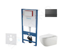 kielle Genesis - Set předstěnové instalace, klozetu Gaia, sedátka softclose a tlačítka Gemini I, lesklá černá 30505SS53