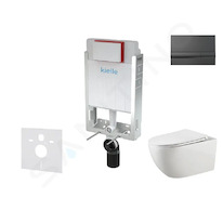 kielle Genesis - Set předstěnové instalace, klozetu Gaia, sedátka softclose a tlačítka Gemini I, lesklá černá 30505SZ53