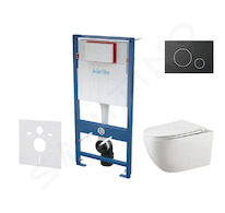 kielle Genesis - Set předstěnové instalace, klozetu Gaia, sedátka softclose a tlačítka Gemini II, matná černá / chrom 30505SS26