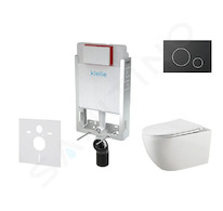 kielle Genesis - Set předstěnové instalace, klozetu Gaia, sedátka softclose a tlačítka Gemini II, matná černá / chrom 30505SZ26