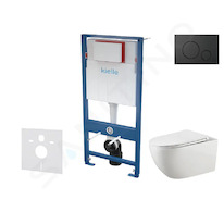 kielle Genesis - Set předstěnové instalace, klozetu Gaia, sedátka softclose a tlačítka Gemini IV, matná černá 30505SS51