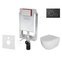kielle Genesis - Set předstěnové instalace, klozetu Oudee se sedátkem softclose a tlačítka Gemini II, matná černá / chrom 30505S