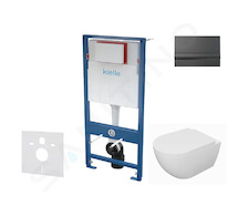 kielle Genesis - Set předstěnové instalace, klozetu Oudee, sedátka softclose a tlačítka Gemini I, lesklá černá 30505SS67