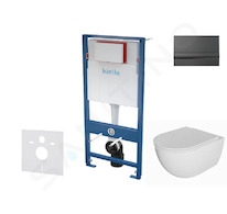 kielle Genesis - Set předstěnové instalace, klozetu Oudee, sedátka softclose a tlačítka Gemini I, lesklá černá 30505SS74