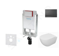 kielle Genesis - Set předstěnové instalace, klozetu Oudee, sedátka softclose a tlačítka Gemini I, lesklá černá 30505SZ67
