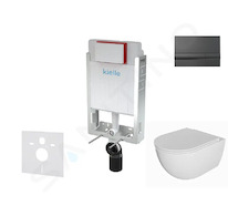 kielle Genesis - Set předstěnové instalace, klozetu Oudee, sedátka softclose a tlačítka Gemini I, lesklá černá 30505SZ74
