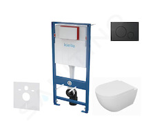 kielle Genesis - Set předstěnové instalace, klozetu Oudee, sedátka softclose a tlačítka Gemini IV, matná černá 30505SS65