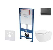 kielle Genesis - Set předstěnové instalace, klozetu Oudee Vortex, sedátka softclose a tlačítka Gemini I, lesklá černá 30505SS90