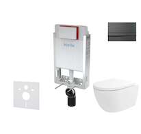 kielle Genesis - Set předstěnové instalace, klozetu Oudee Vortex, sedátka softclose a tlačítka Gemini I, lesklá černá 30505SZ81